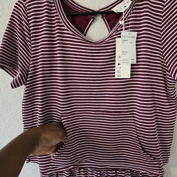Hiatus Romper Women Sz M Striped Red White Layered Short Sleeve Pockets New - Picture 4 of 10